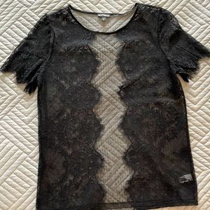 Express Black Lace Scalloped Sleeve Top